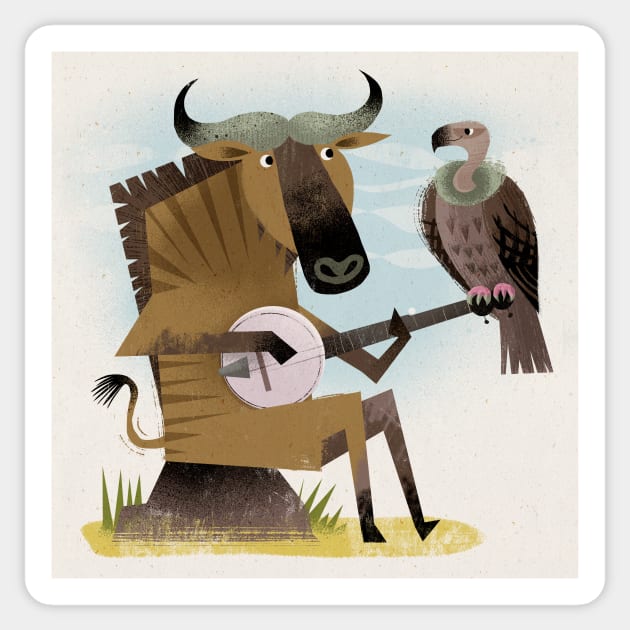 Gnu and Vulture Sticker by Gareth Lucas